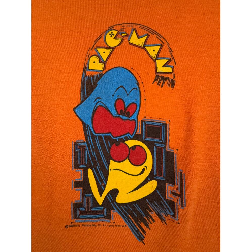 Vintage 1982 Pac-Man T-Shirt Youth Large 14-16 Orange Uniprints Single Stitch - Picture 4 of 15
